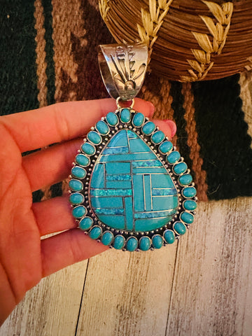 Old Pawn Vintage Navajo Turquoise, Opal & Sterling Silver Inlay Pendant