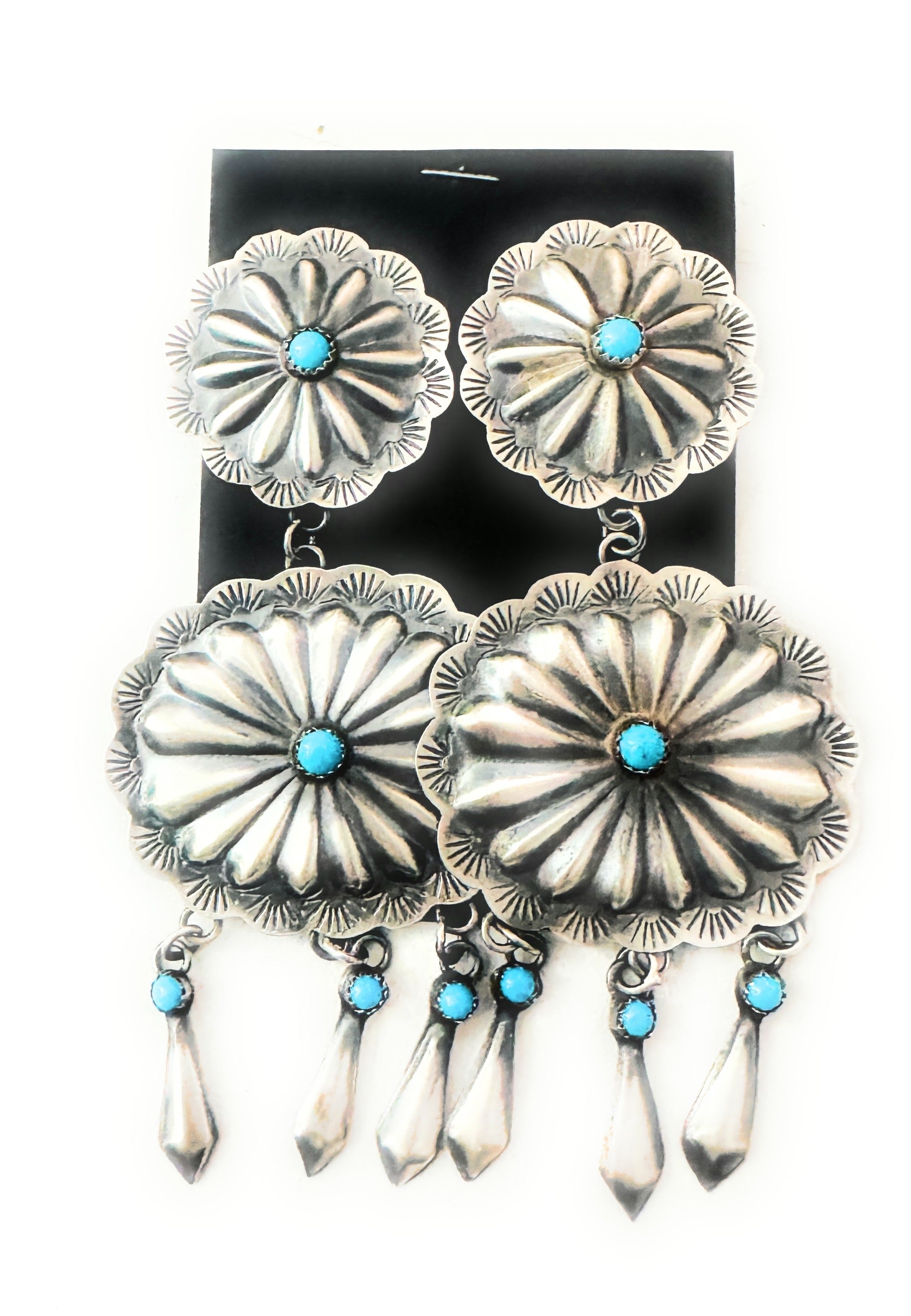 Navajo Sterling Silver & Turquoise Concho Dangle Earrings