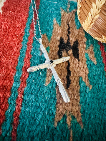 Navajo Black Onyx & Sterling Silver Cross Pendant