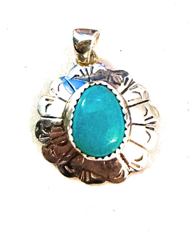 Navajo Turquoise & Sterling Silver Flower Pendant