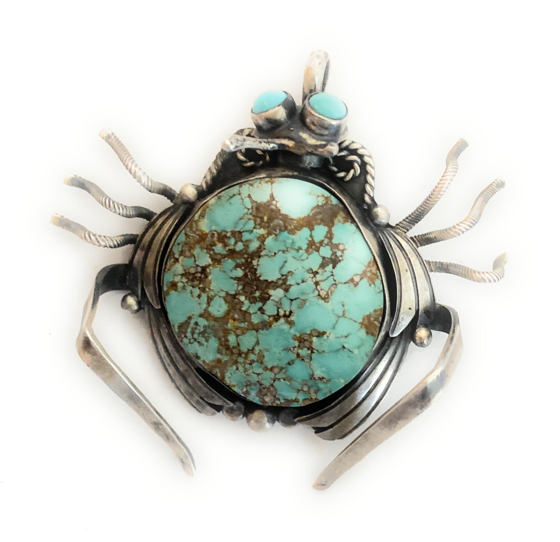 Navajo Sterling Silver & Number 8 Mountain Beetle Turquoise Pendant