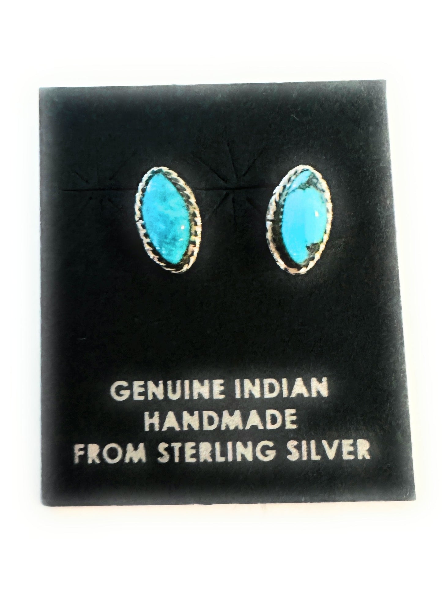 Navajo Turquoise and Sterling Silver Marquise  Stud Earrings