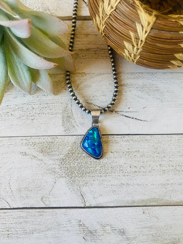 Navajo Sterling Silver & Blue Opal Pendant