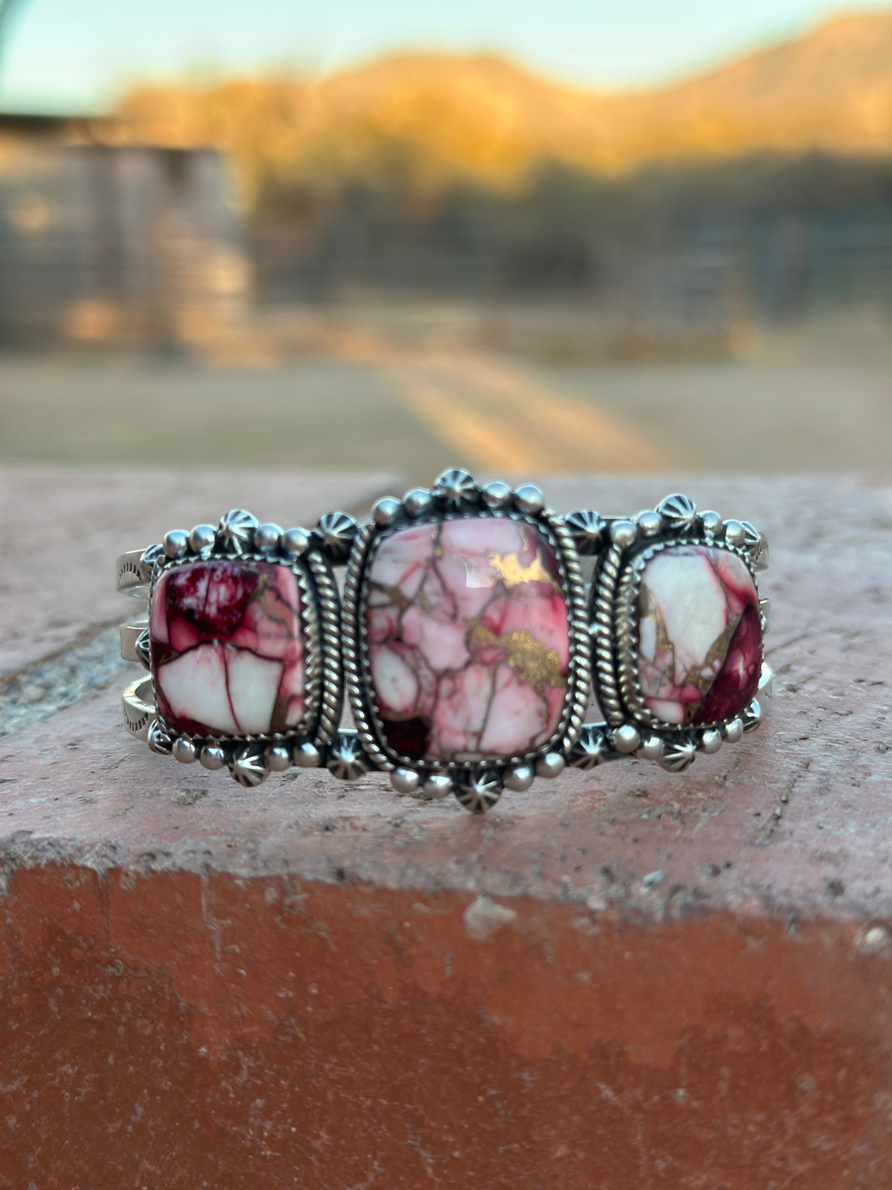 Handmade Sterling Silver & Dahlia Rose Cuff Bracelet