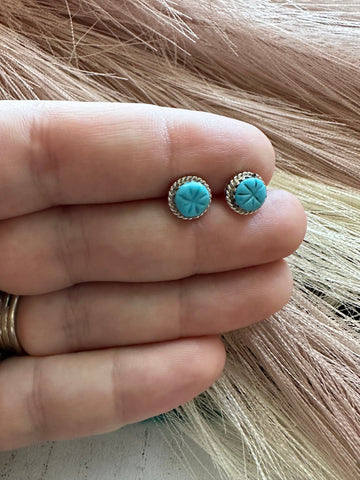 Navajo Sterling Silver & Turquoise Stud Earrings