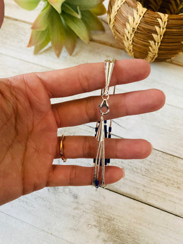 Navajo Lapis & Sterling Liquid Silver Beaded Bracelet