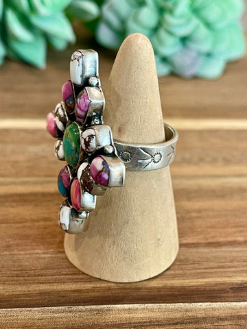 Beautiful Handmade Multi Stone And Sterling Silver Adjustable Ring