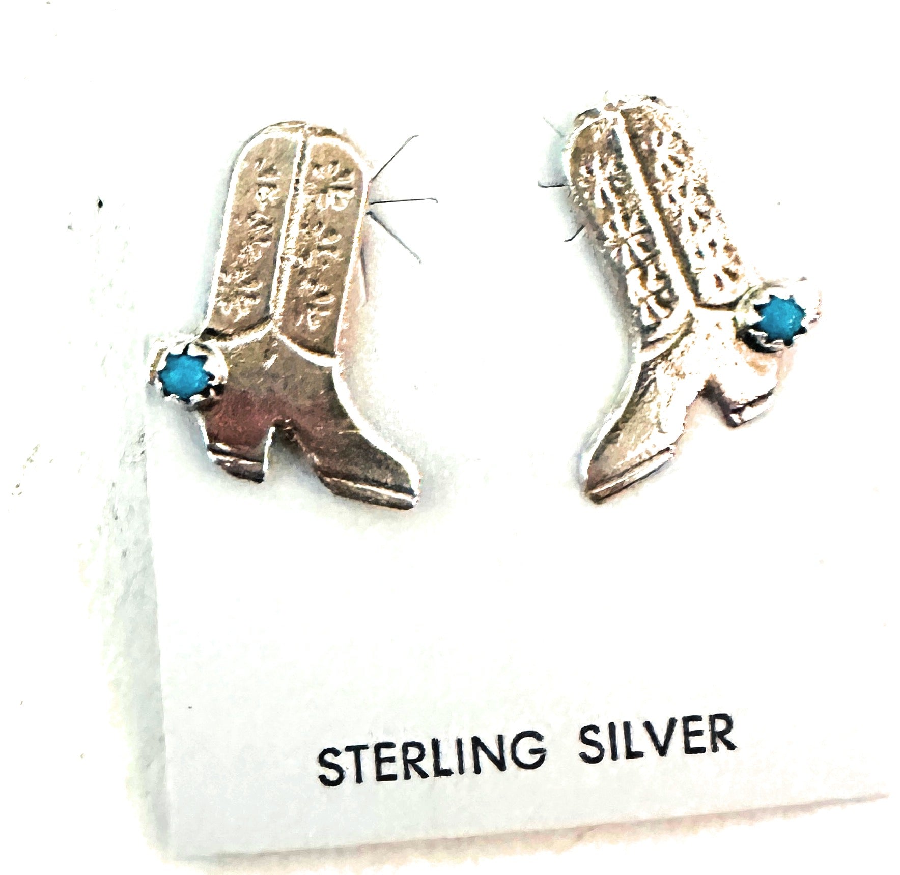 Navajo Turquoise & Sterling Silver Cowboy Boot Stud Earrings