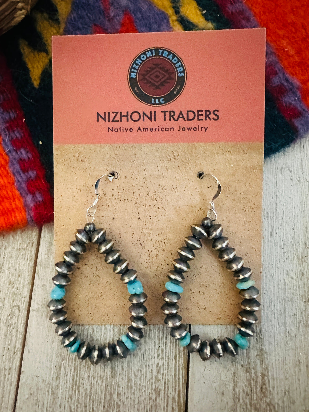 Navajo Turquoise & Sterling Silver Beaded Hoop Earrings