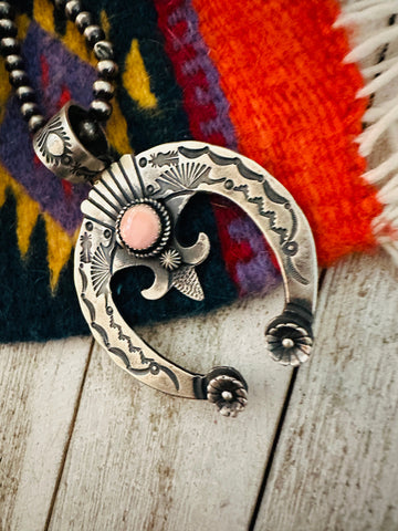 Navajo Queen Pink Conch Shell & Sterling Silver Naja Pendant