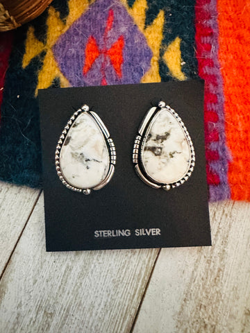 Navajo White Buffalo & Sterling Silver Post Earrings