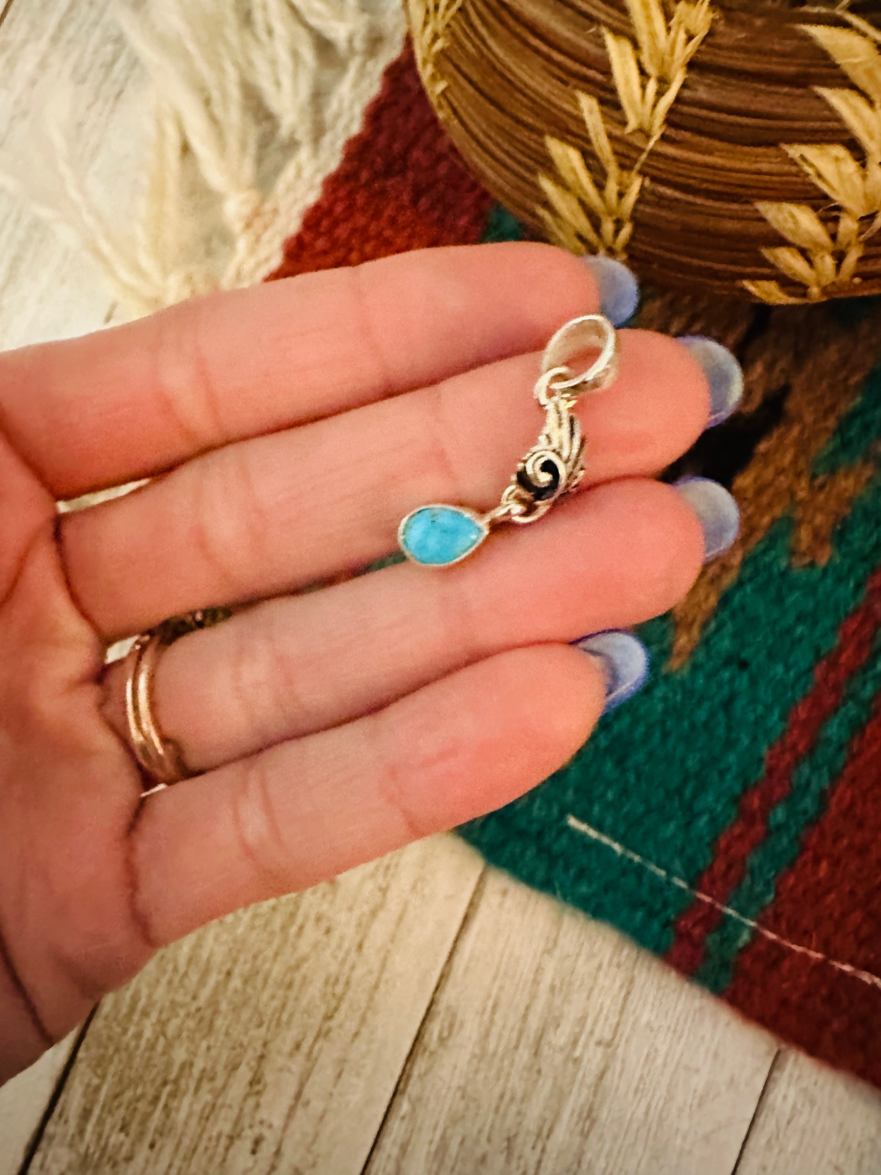 Navajo Turquoise & Sterling Silver Feather Pendant