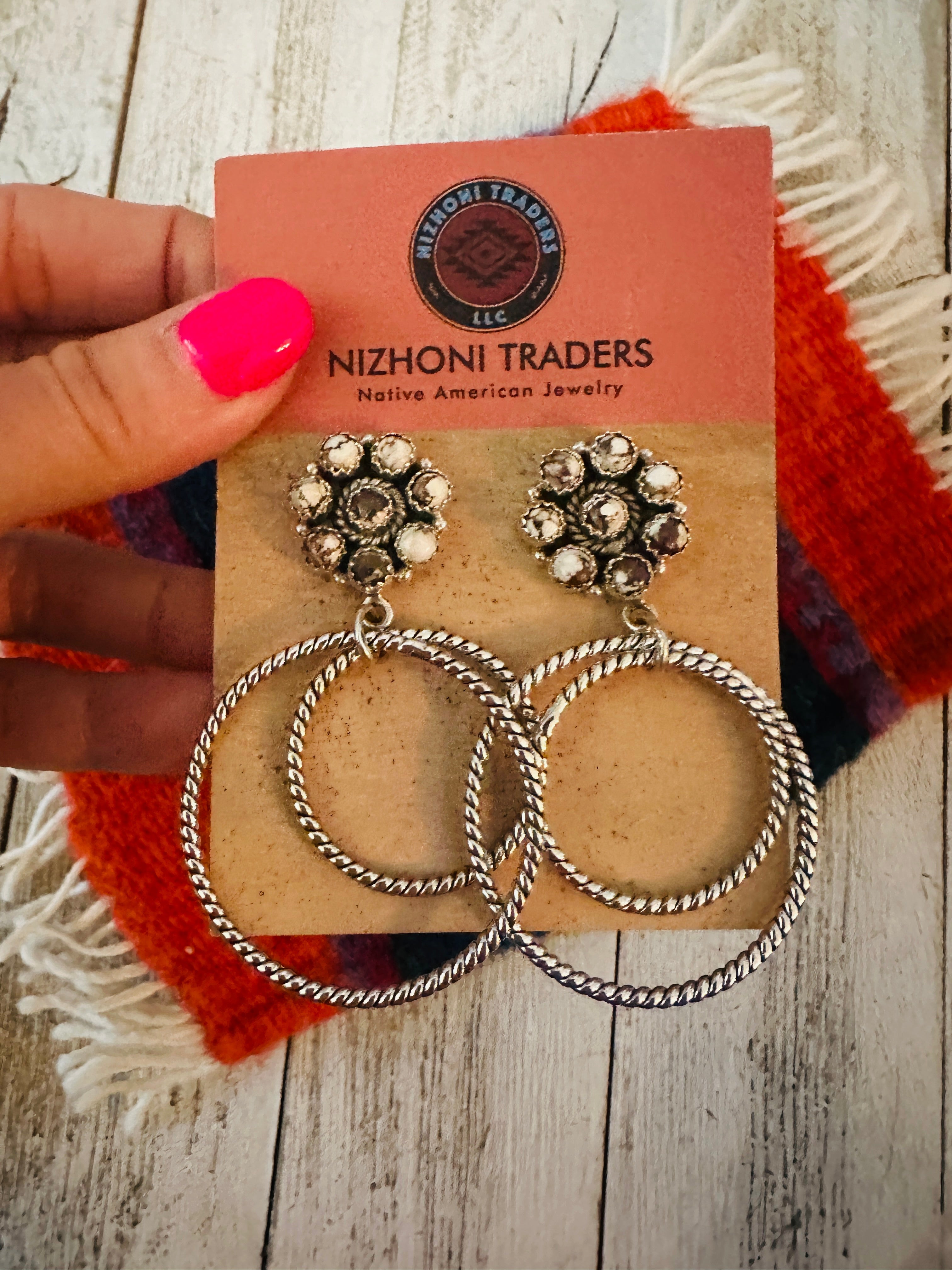 Handmade Wild Horse & Sterling Silver Hoop Earrings Signed Nizhoni