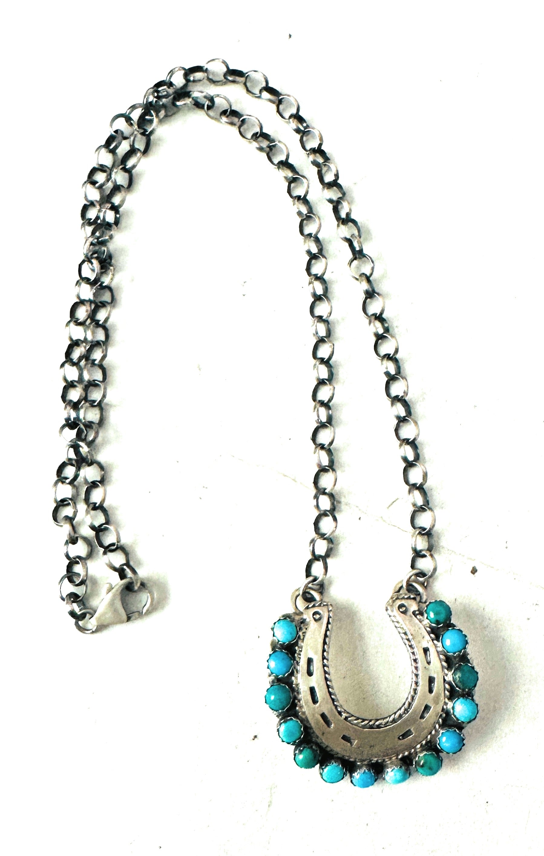 Navajo Turquoise & Sterling Silver Horseshoe Necklace