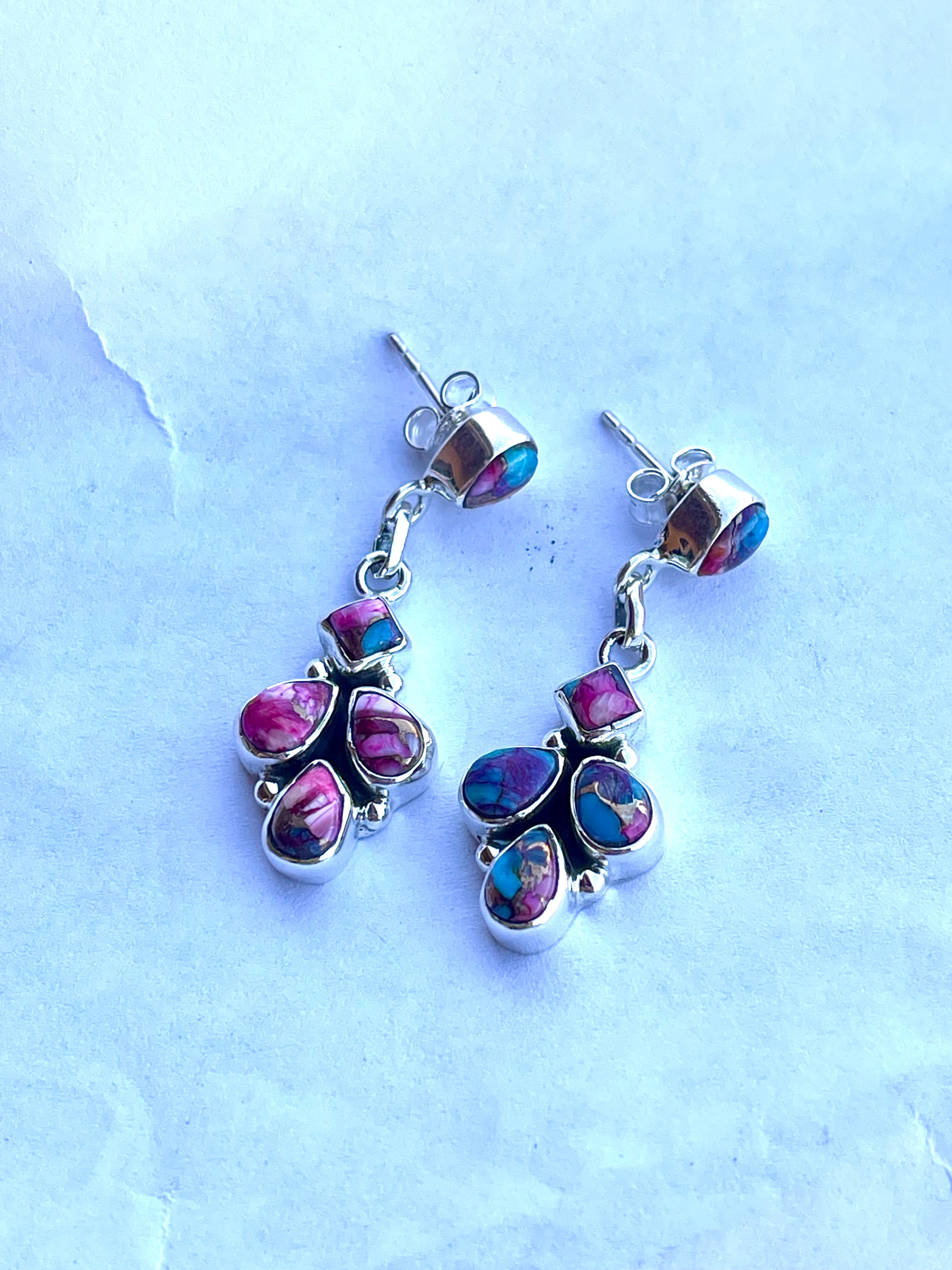 Handmade Sterling Silver, Pink Dream Mojave Post Dangle Earrings