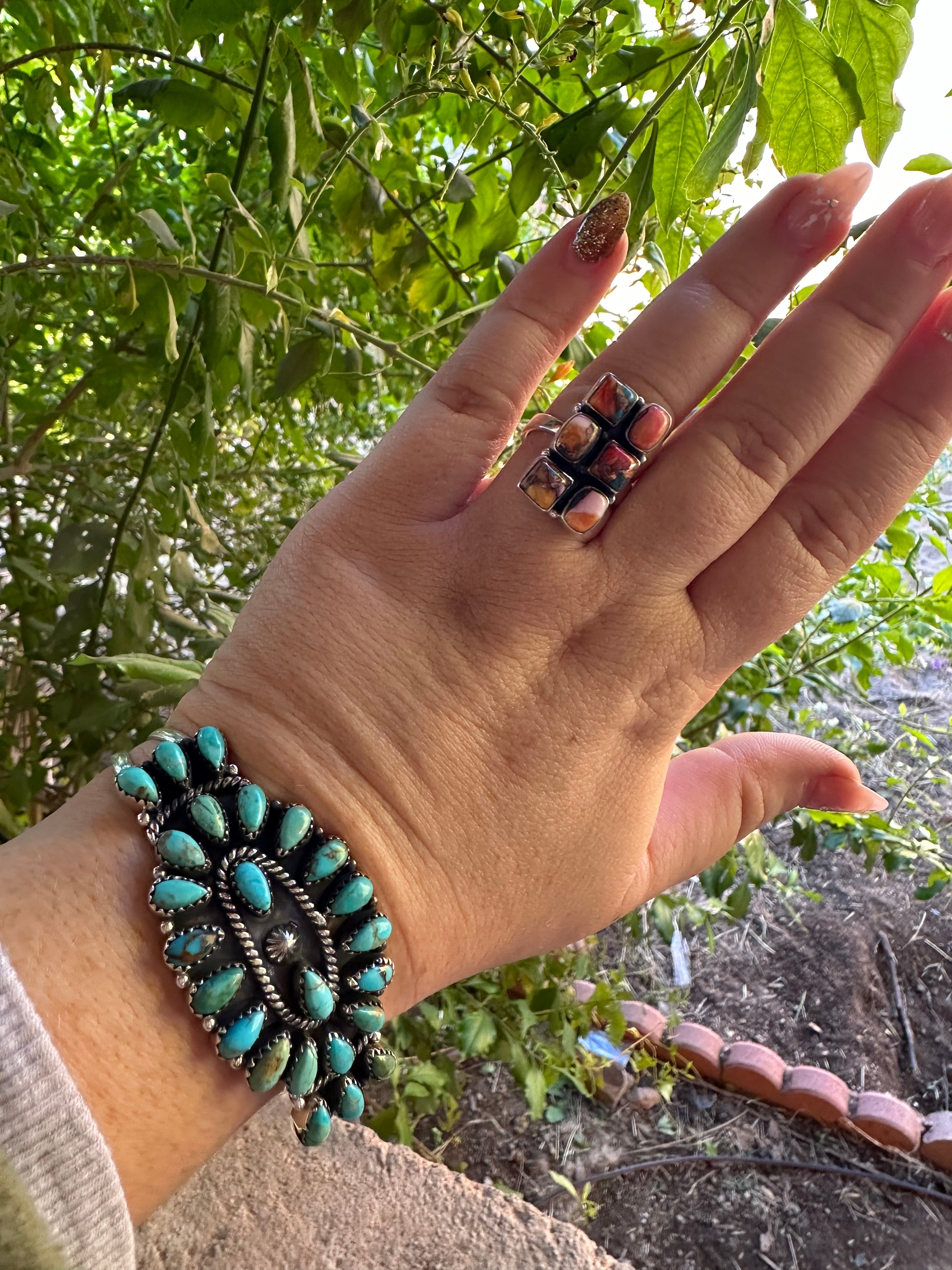 Handmade Pink Dream Mojave & Sterling Silver 6 Stone Adjustable Ring Signed Nizhoni