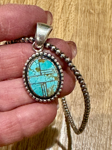 Navajo Turquoise Sterling Silver 1.25” Oval Pendant