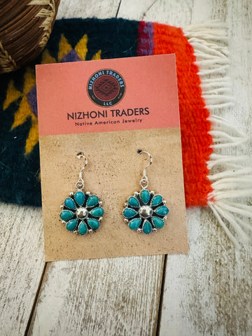 Navajo Sterling Silver & Turquoise Cluster Dangle Earrings