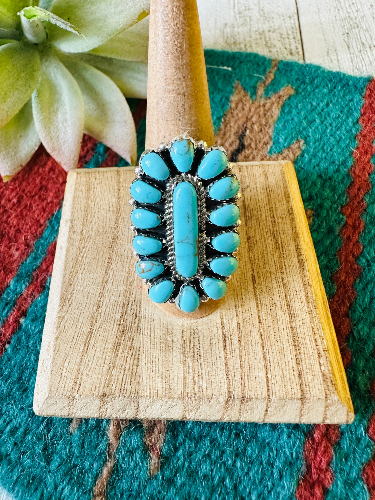 Navajo Turquoise & Sterling Silver Cluster Ring