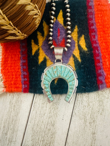 Navajo Turquoise & Sterling Silver Inlay Naja Pendant