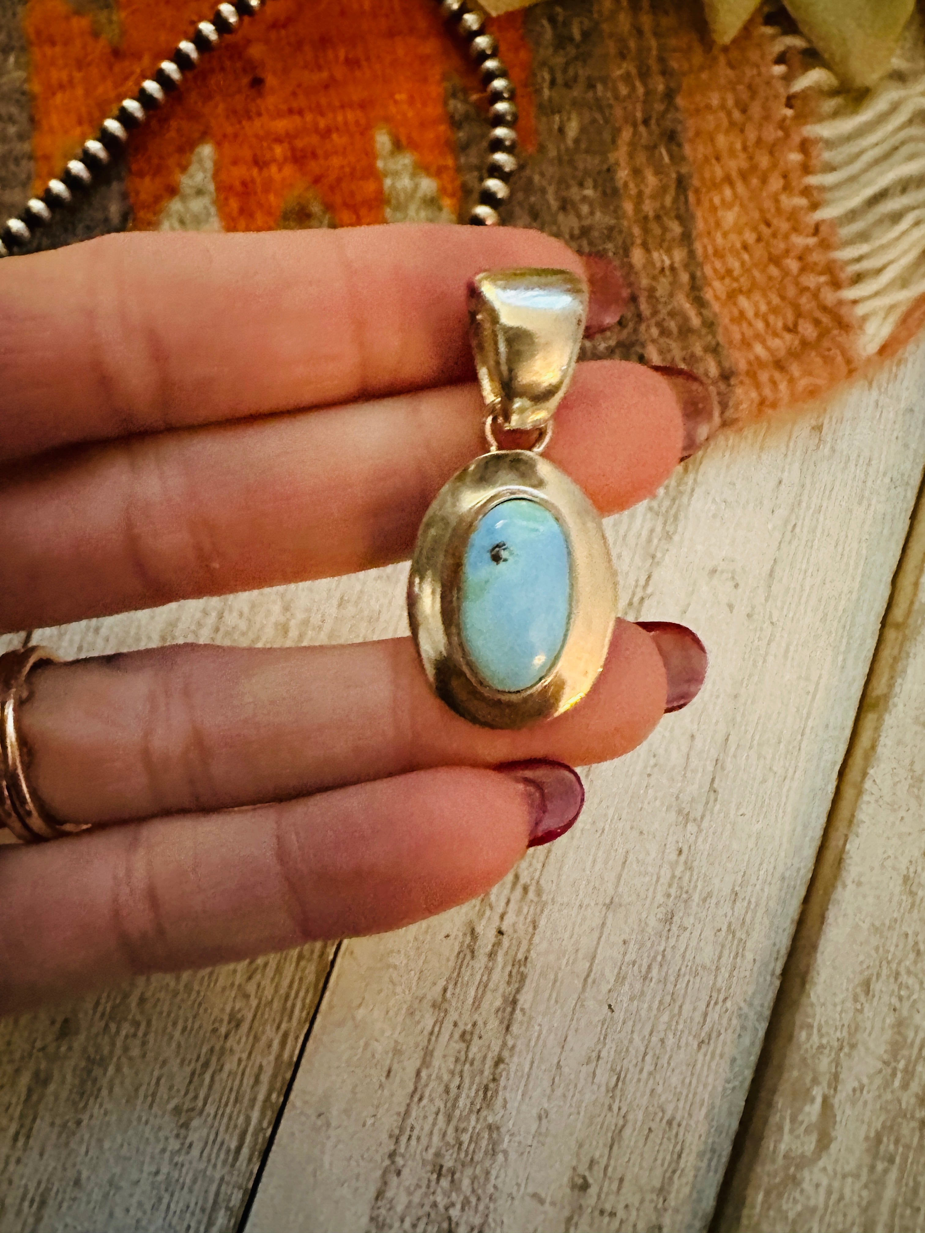 Navajo Golden Hills Turquoise & Sterling Silver Pendant