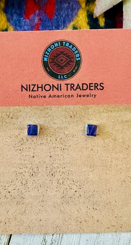 Navajo Charoite & Sterling Silver Diamond Stud Earrings