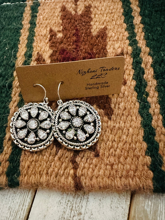 Handmade Cubic Zirconia & Sterling Silver Cluster Dangle Earrings