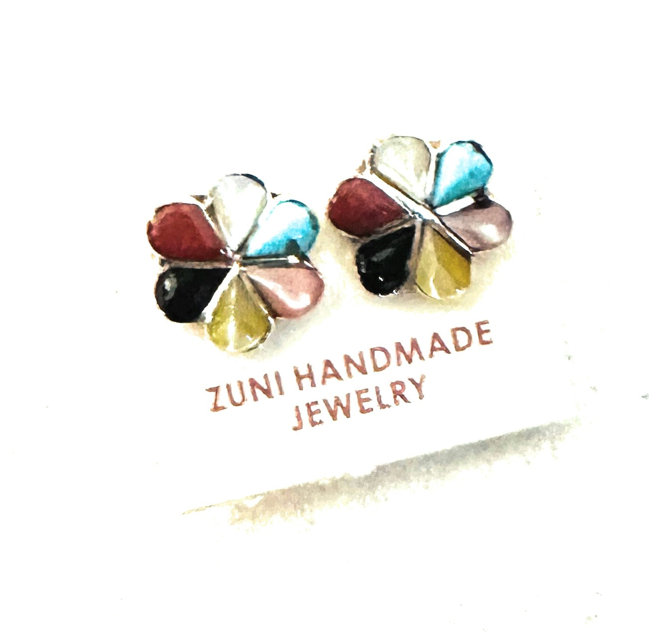 Zuni Multi Stone & Sterling Silver Flower Stud Earrings