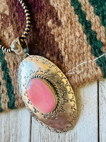 Navajo Queen Pink Conch Shell & Sterling Silver Concho Pendant