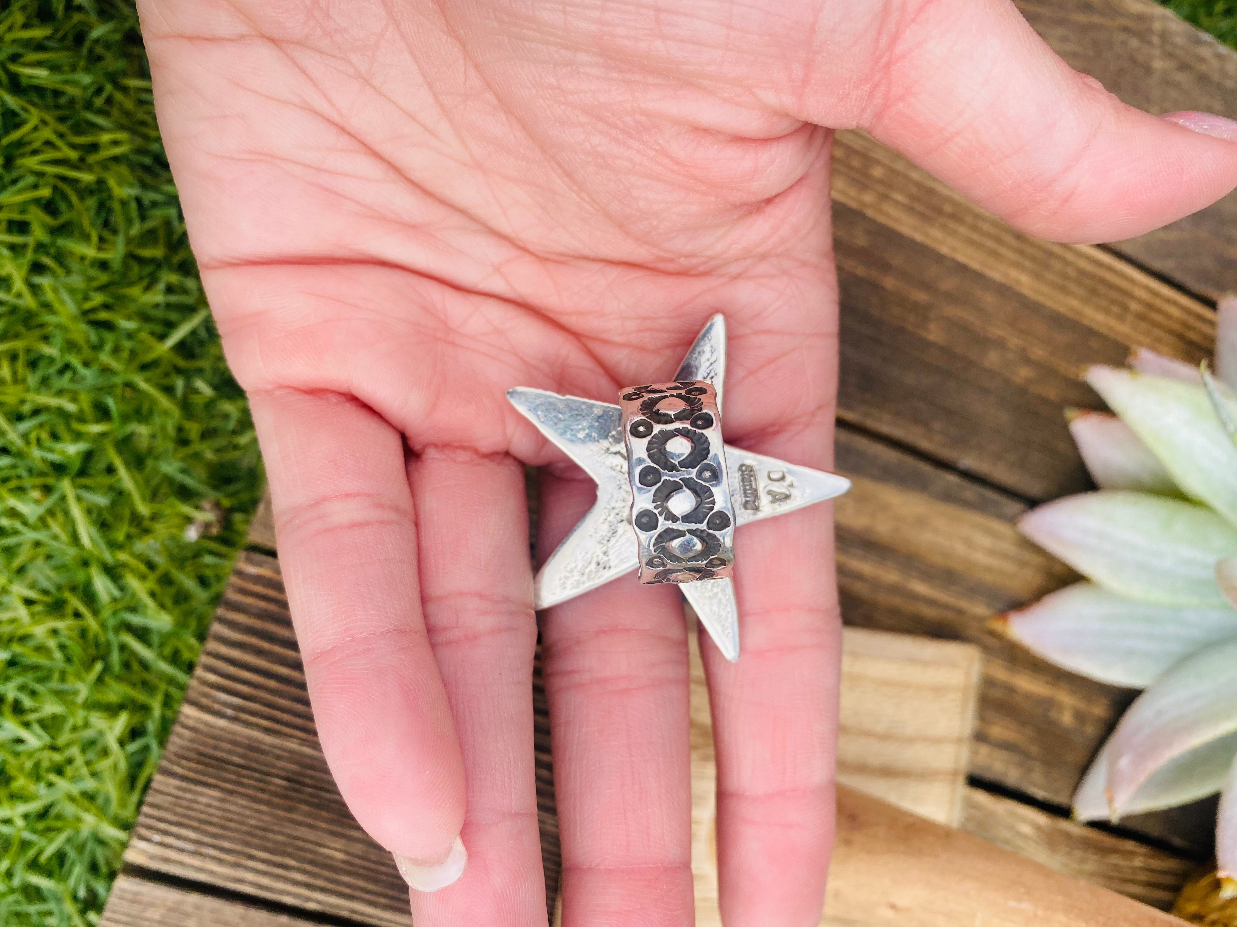 Navajo Turquoise & Sterling Silver Star Ring Size 8.5 Signed