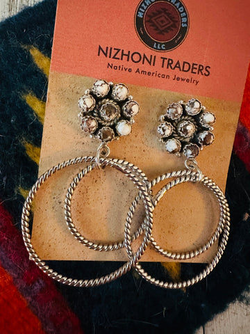 Handmade Wild Horse & Sterling Silver Hoop Earrings Signed Nizhoni