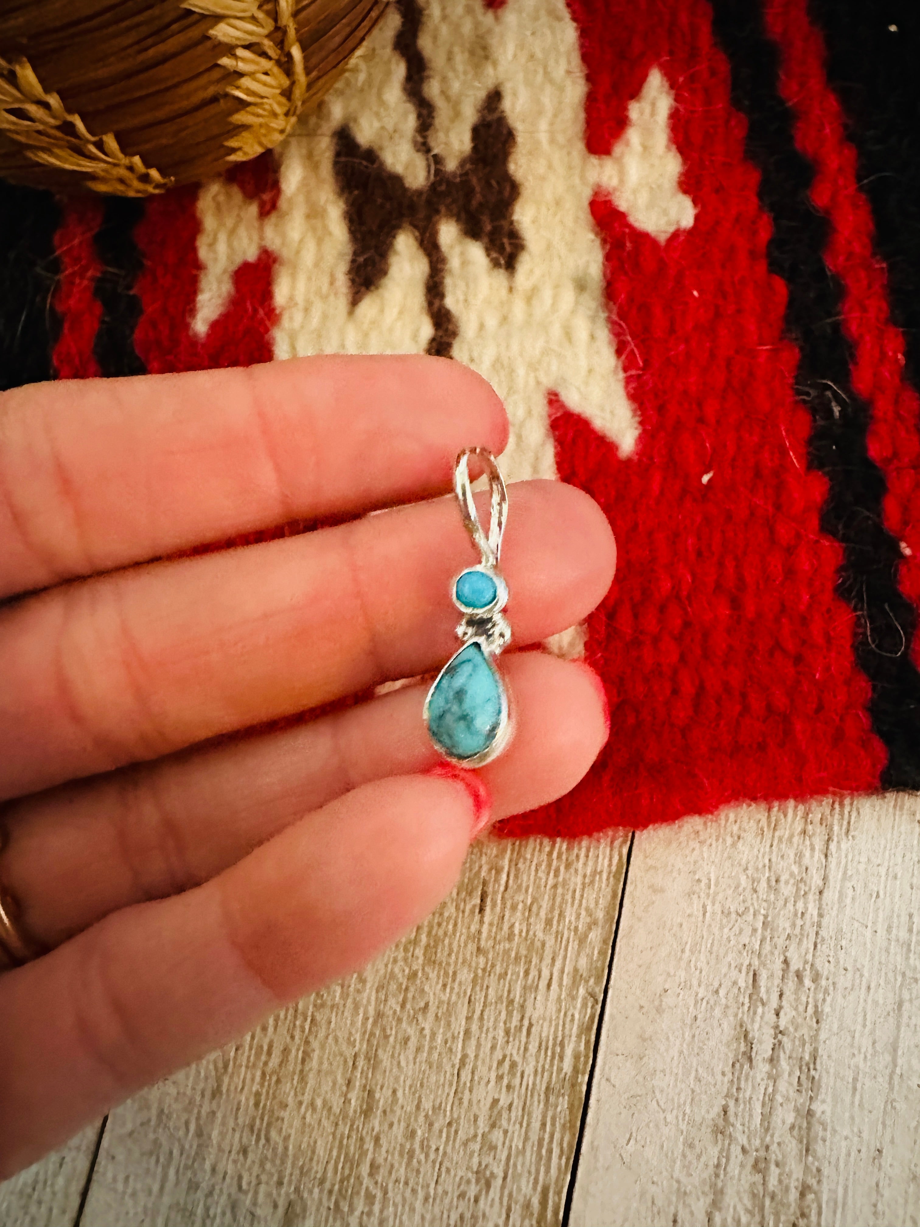 Navajo Turquoise & Sterling Silver Two-Stone Pendant