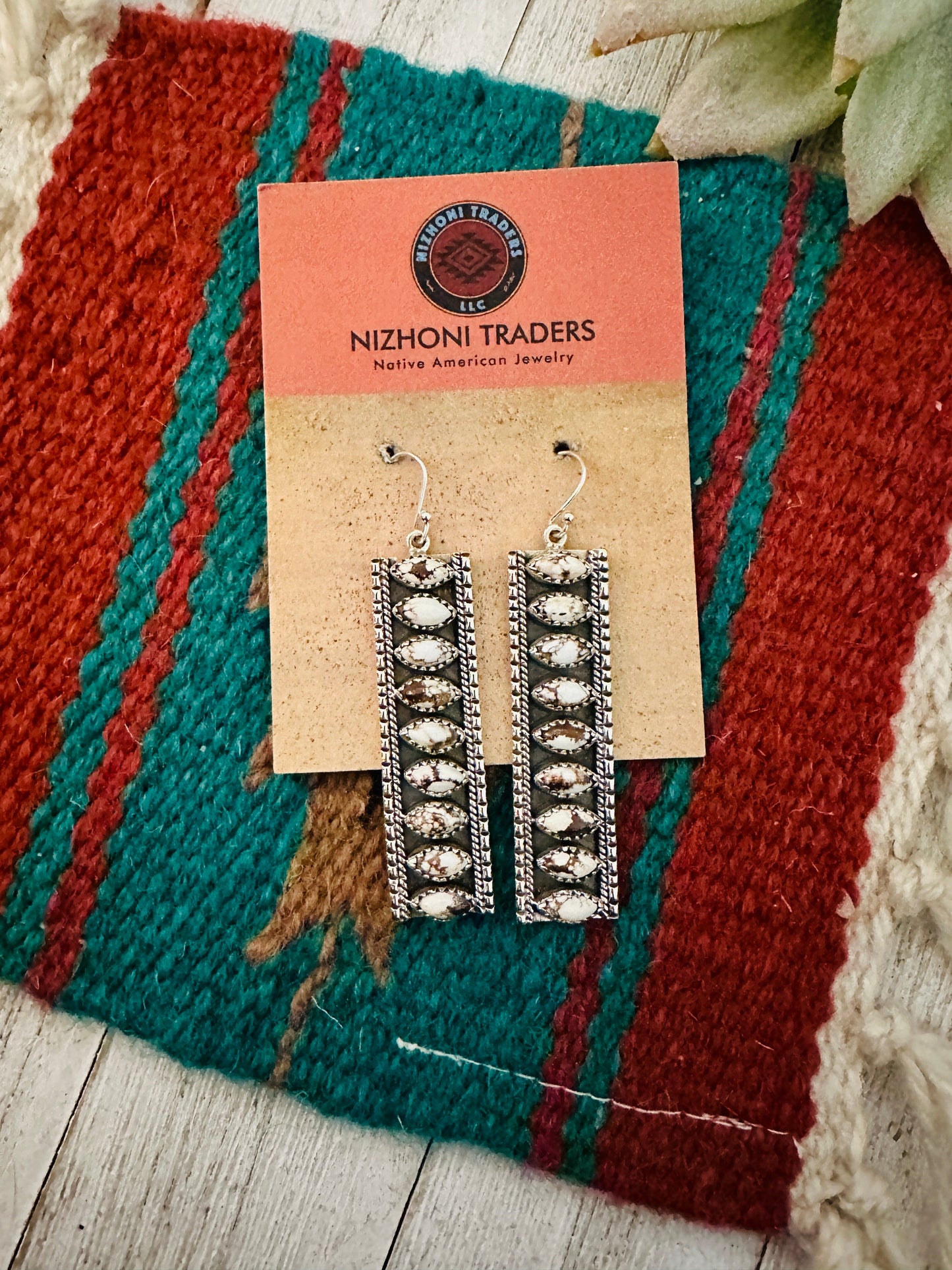 Handmade Wild Horse & Sterling Silver Dangle Earrings Signed Nizhoni