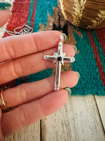 Navajo Black Onyx & Sterling Silver Cross Pendant