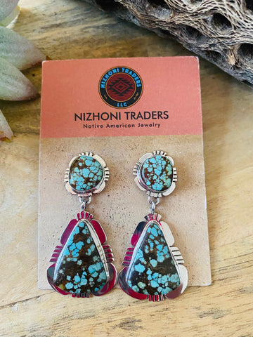 Navajo Number 8 Turquoise & Sterling Silver Dangle Earrings