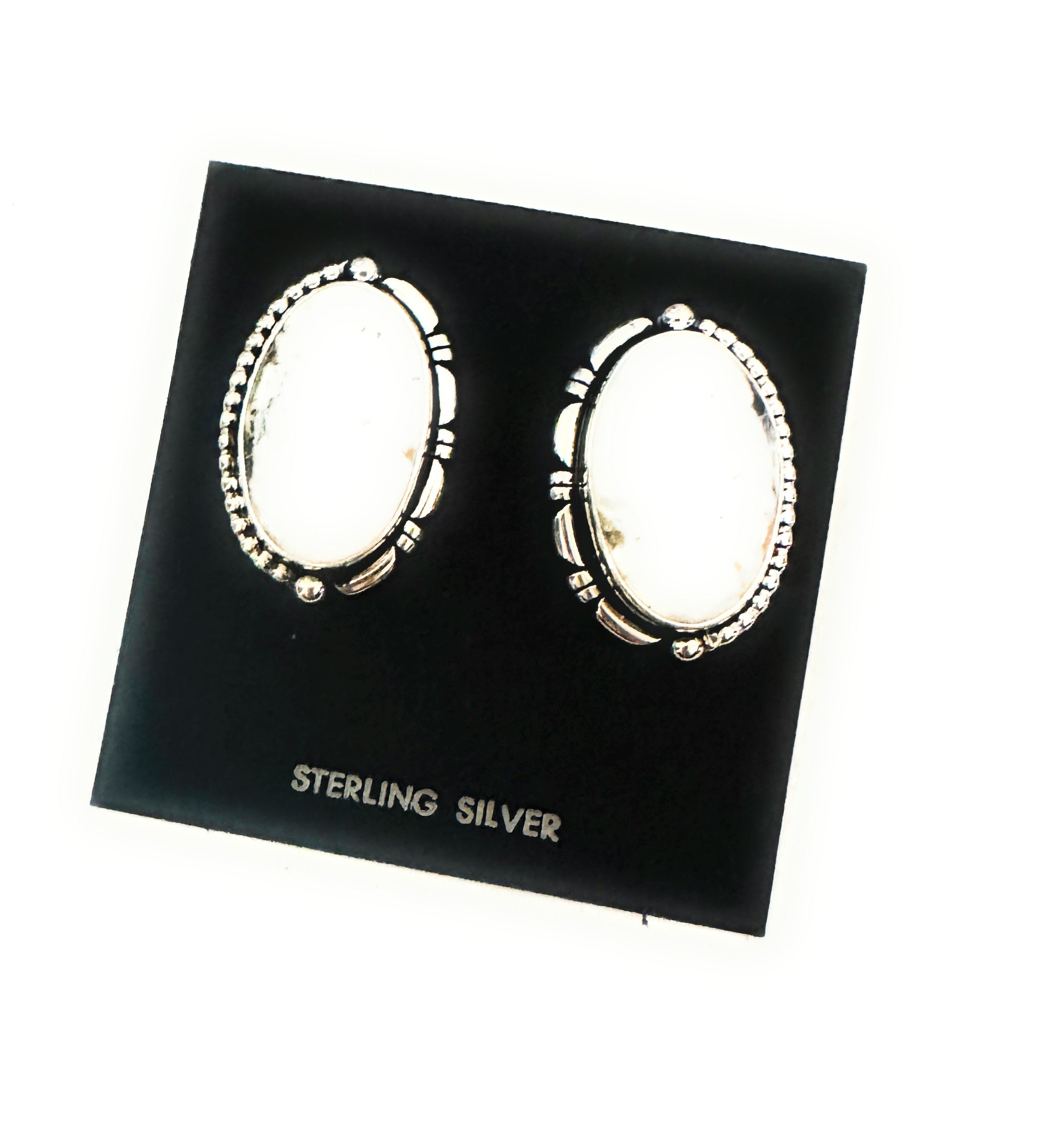 Navajo White Buffalo & Sterling Silver Post Earrings