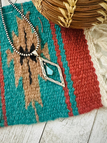 Navajo Turquoise & Sterling Silver Diamond Pendant