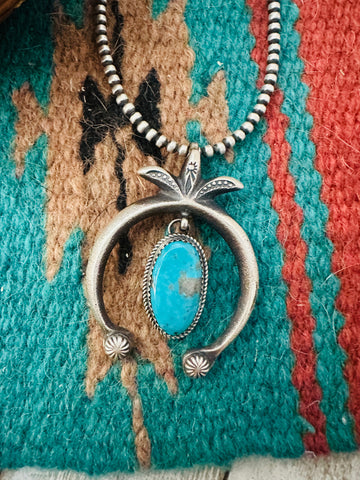 Navajo Turquoise & Sterling Silver Naja Pendant by Martha Cayatineto