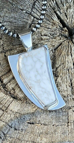 Navajo White Buffalo & Sterling Silver Southwest Pendant