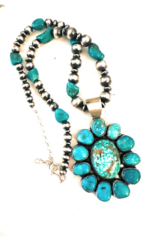 Navajo Sterling Silver & Turquoise Cluster Beaded Necklace