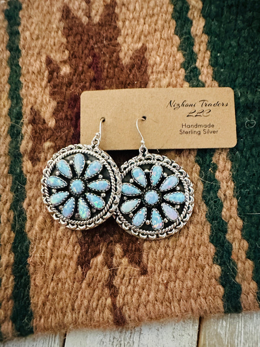 Handmade Opal & Sterling Silver Cluster Dangle Earrings