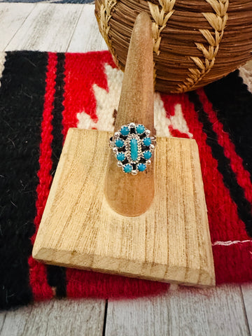 Navajo Sterling Silver & Turquoise Cluster Adjustable Ring