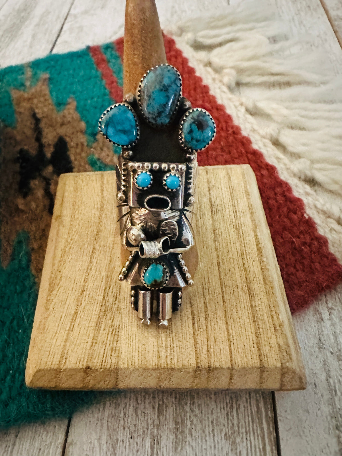 Zuni Sterling Silver & Turquoise Kachina Ring