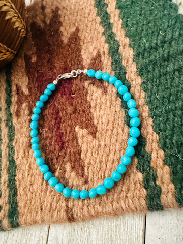 Navajo Sterling Silver and Turquoise Beaded Stretch Bracelet