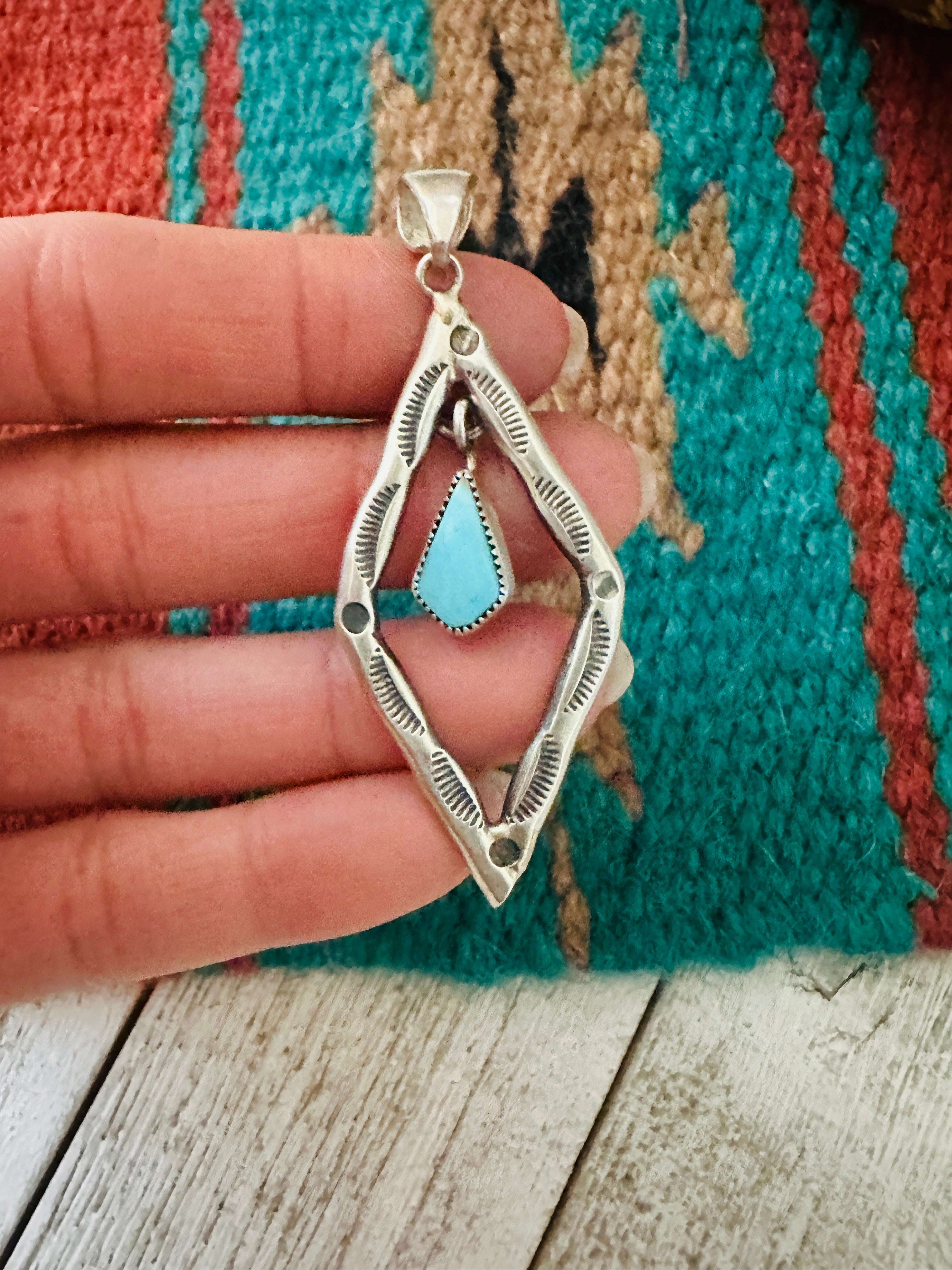 Navajo Turquoise & Sterling Silver Diamond Pendant