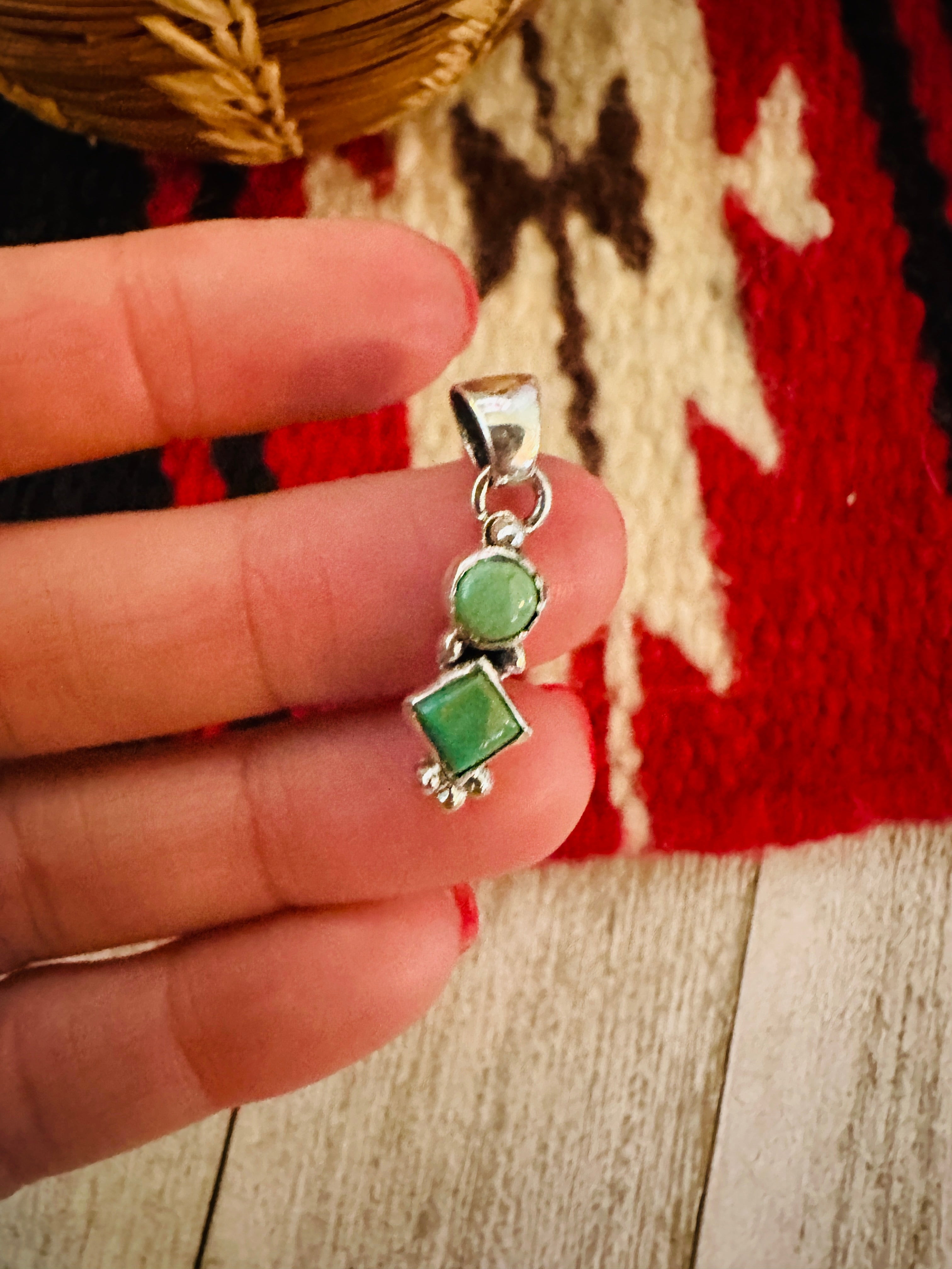 Navajo Turquoise & Sterling Silver Two-Stone Pendant