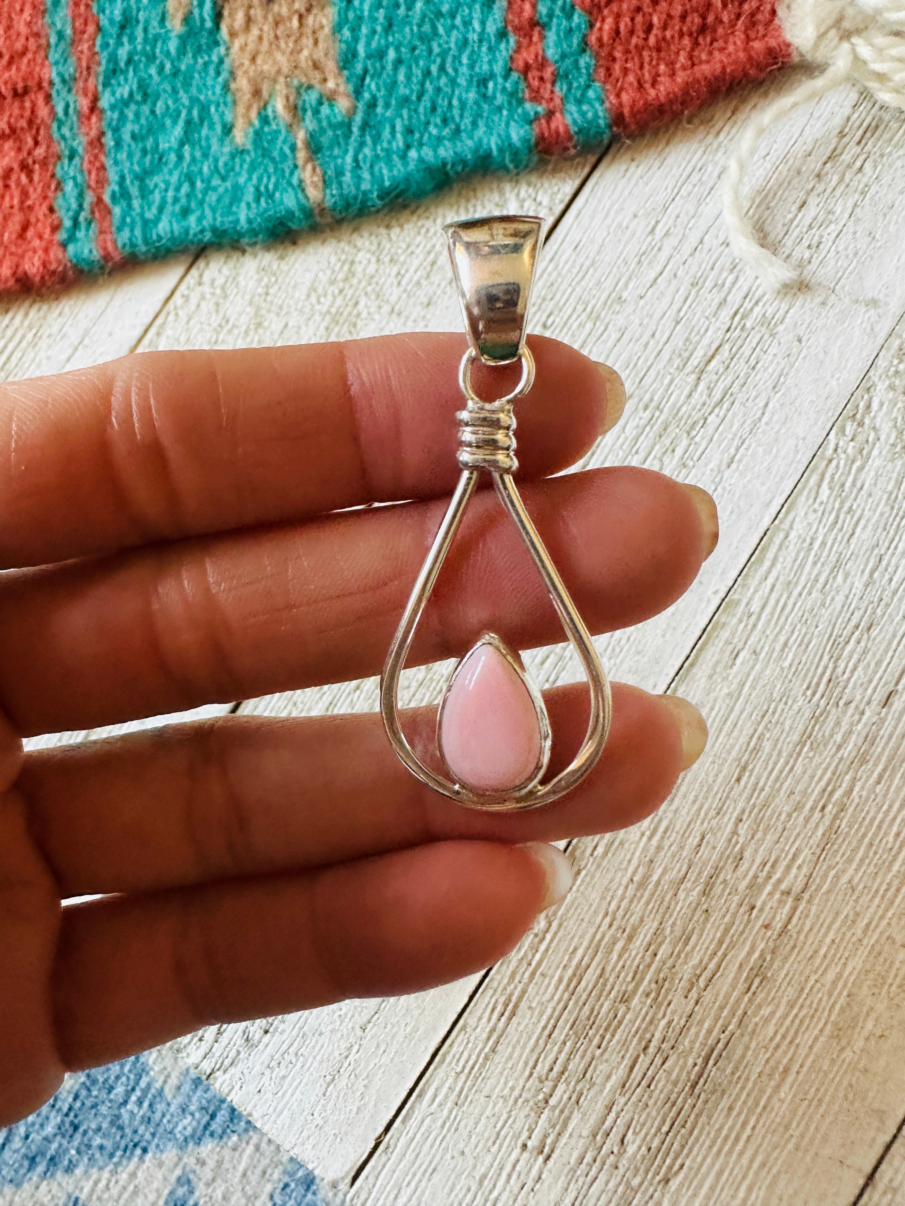 Navajo Queen Pink Conch Shell & Sterling Silver Teardrop Pendant