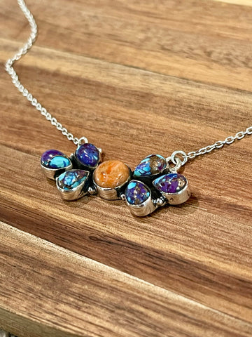 Handmade Sterling Silver, Purple Mojave & Orange Mojave Bar Necklace