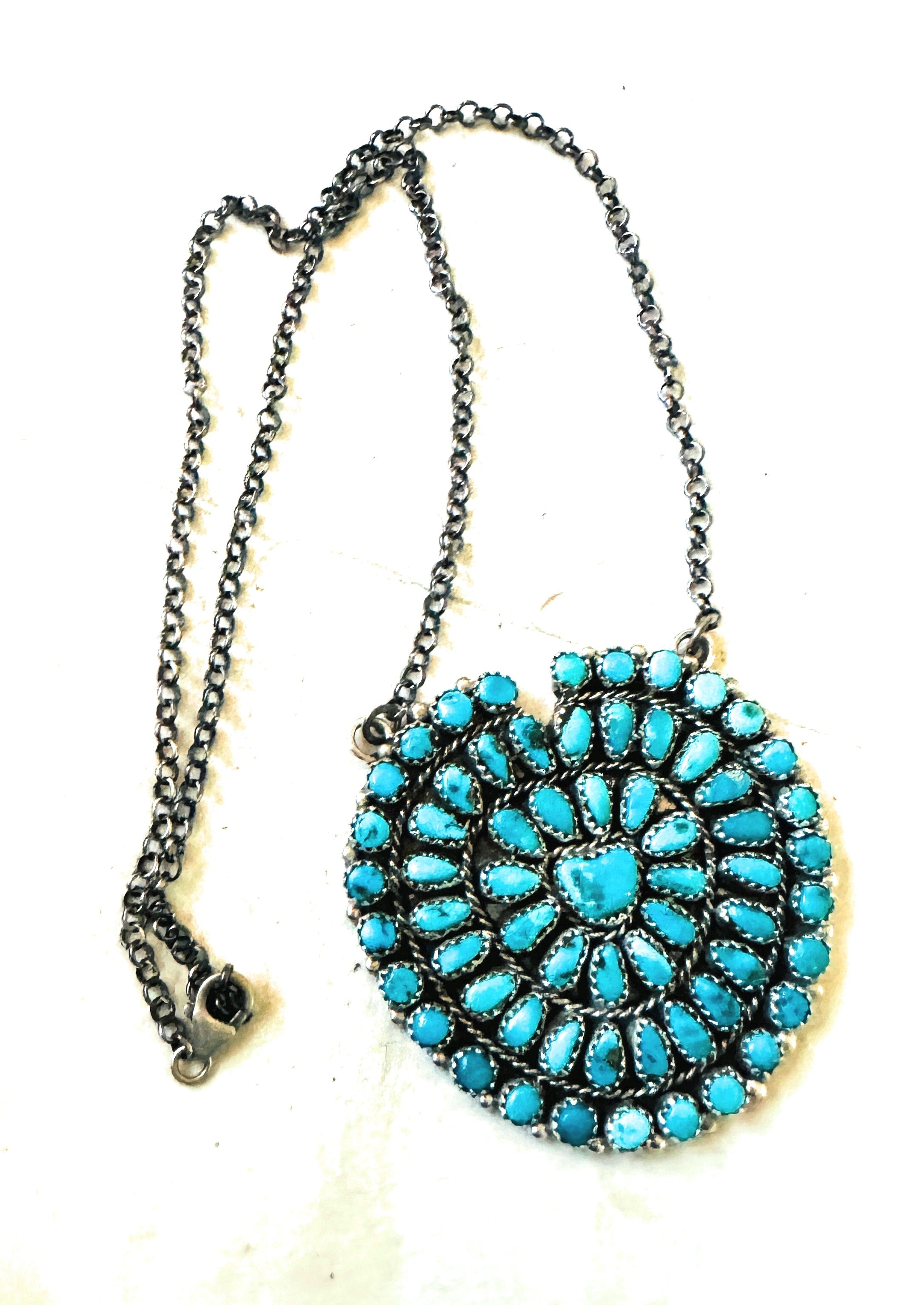 Navajo Kingman Turquoise & Sterling Silver Cluster Necklace