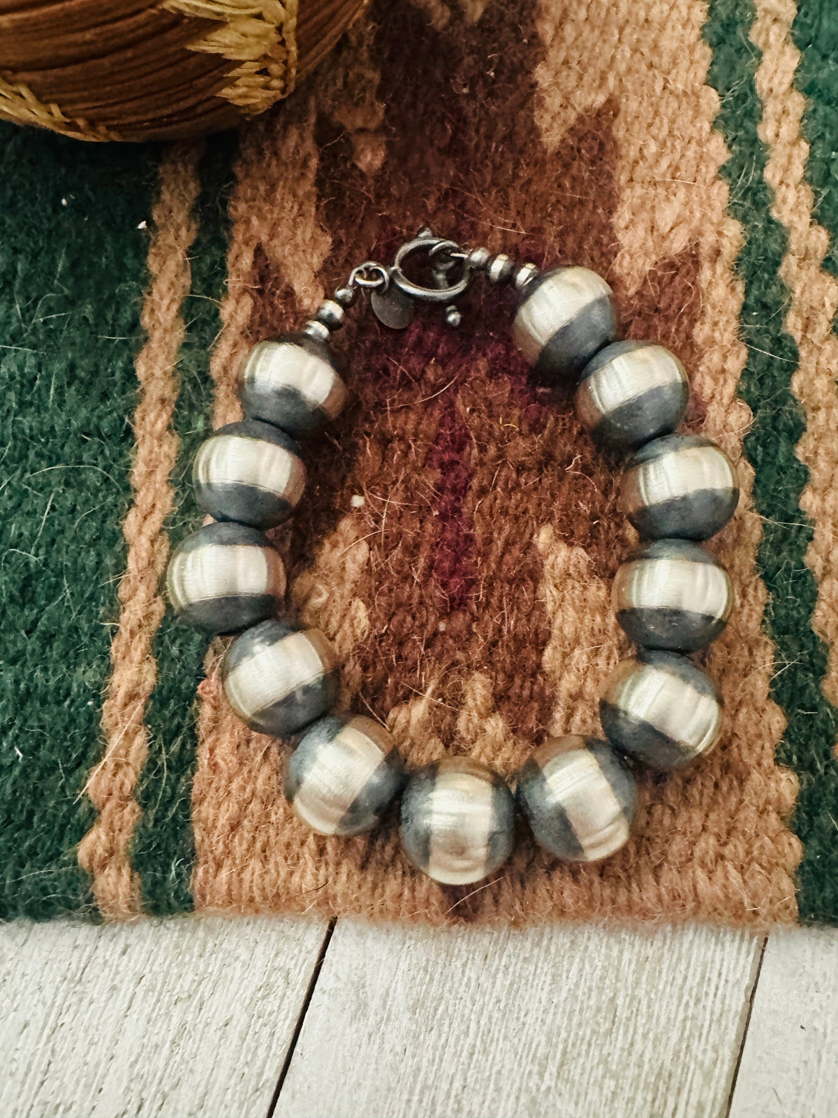 Navajo 14mm Sterling Silver Pearl Beaded Bracelet